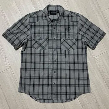 Harley-Davidson 반팔 체크 셔츠 그레이/블랙