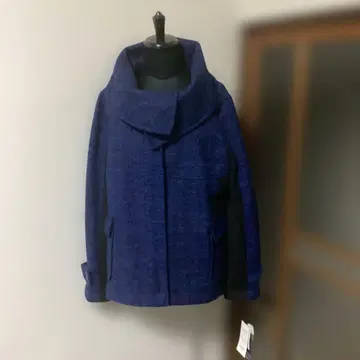 네이비 울 혼방 오픈 카라 자켓 SANSFIN