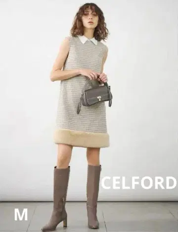 CELFORD 셀퍼드 밑단 퍼 카라 부착 원피스