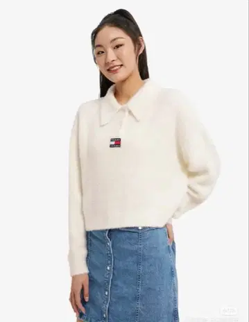 TOMMY JEANS 화이트 폴로 니트 S