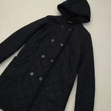 매킨토시 네이비 퀼팅 롱 코트 후드 부착