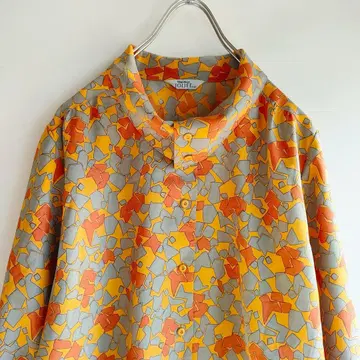 롤 칼라 디자인 블라우스 빈티지 빈티지 레트로 오렌지