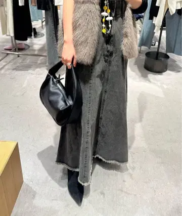 플레어 데님 롱 스커트