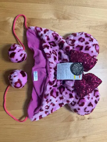 핑크 레오파드 무늬 귀도리 모자 미니