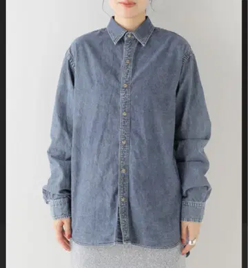 플라주 Chambray 셔츠 샴브레이 데님 셔츠 네이비