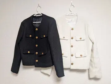 [세트 판매] [Otte] 노카라 화이트 블랙 트위드 자켓