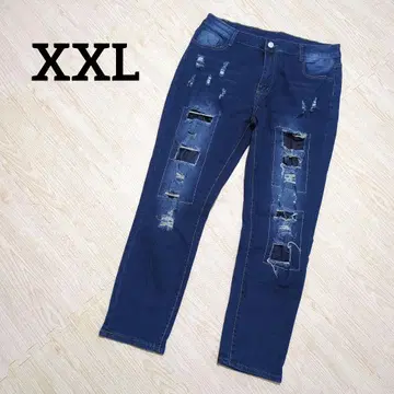 [ XXL ] 데미지 데님 팬츠 여성용 패치워크