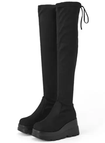 2Way 통굽 드로스트 리본 니하이 부츠 24.5cm