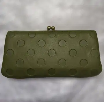 카키 그린 계열 가마구치 장지갑 미사용 새상품 천연 가죽 안시그네