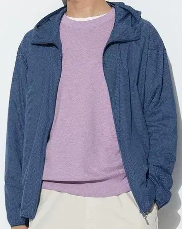 유니클로 포켓터블 UV컷 후드티 체크 긴팔 XL