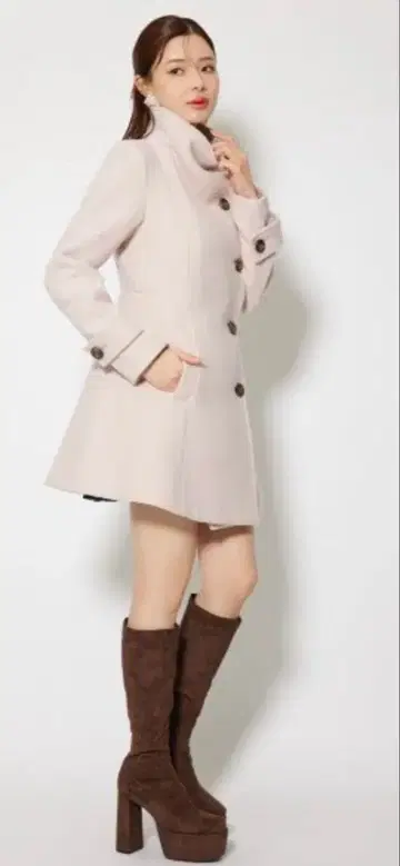 베이지 울 혼방 피코트 S 사이즈