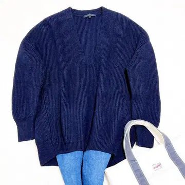 MACPHEE V넥 리브 니트 스웨터 M 사이즈 블랙