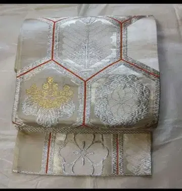 후쿠로 오비 육각형 무늬 실버 골드