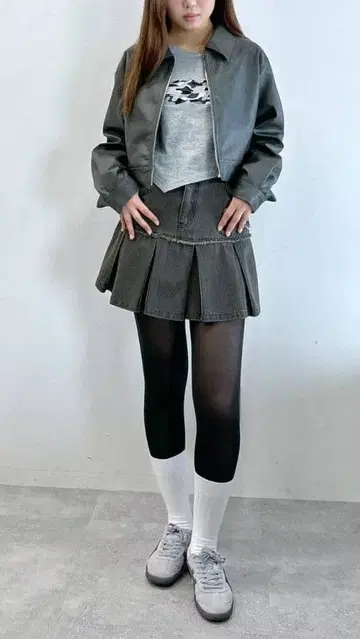 인조 가죽 숏 자켓 FREE 차콜