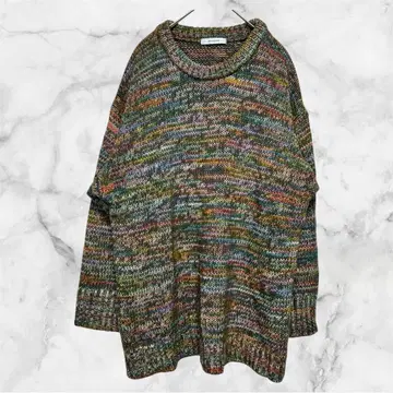 [ 지나시스 ] 긴팔 니트 스웨터 컬러 믹스 힙 길이 FREE 사이즈