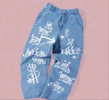 [ 조정 가능 ] 그래피티 프린트 데님 팬츠