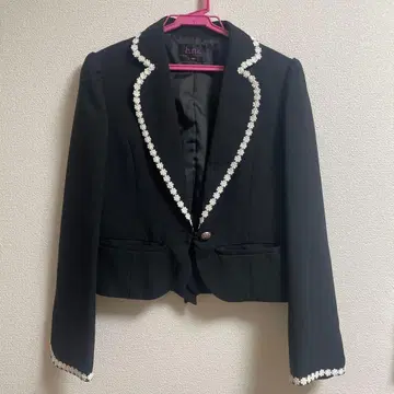 노카라 자켓 블랙 리본 꽃무늬