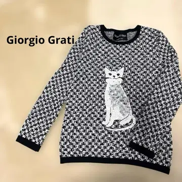 Giorgio Grati 긴팔 니트 스웨터 이탈리아제 고양이 스팽글
