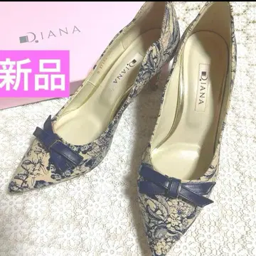 DIANA*미사용 새상품 트왈 드 주이 패턴 리본 네이비 펌프스 23.0