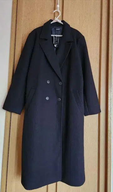 빅 사이즈 다크 네이비 더블 브레스트 롱 코트 3L