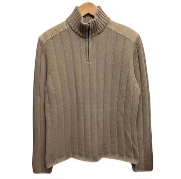 던힐 울 캐시미어/가죽 패치 하프 지퍼 니트