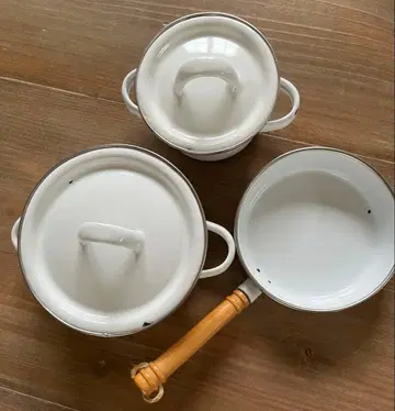 소꿉놀이 주방용 법랑 냄비 대소 프라이팬 세트 화이트 앤티크