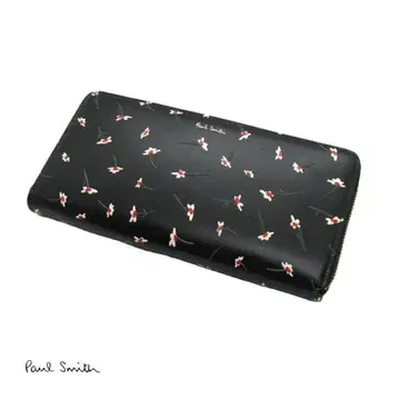 새상품 폴스미스 장지갑 꽃무늬 라운드 지퍼 블랙 388
