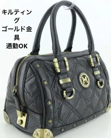 메트로시티 퀼팅 가죽 핸드백 블랙 골드 금장 장식 출퇴근
