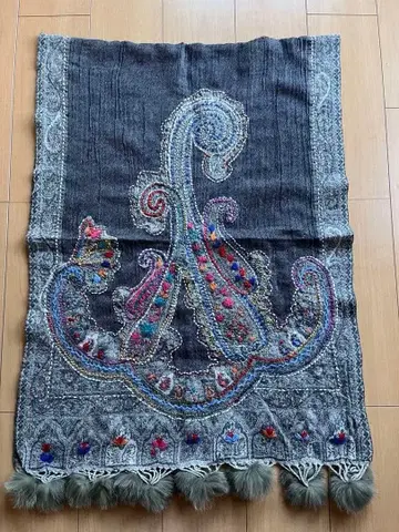 인도 꽁지 모자 울 자수 스톨