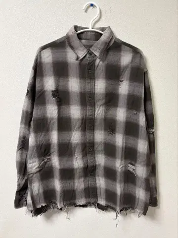 CLEL 빈티지 디자인 데미지 체크 셔츠
