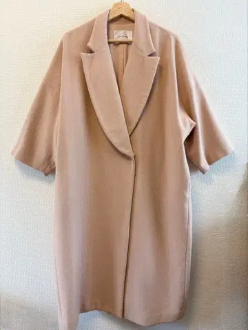 핑크 롱 코트 모몽가 코트 더블 버튼