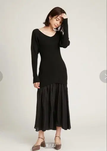 SNIDEL 오간자 스커트 도킹 니트 원피스