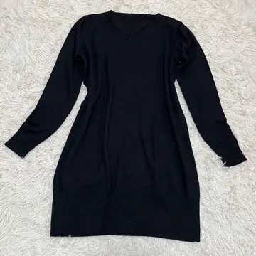 [크리카] 긴팔 니트 원피스 V넥 블랙 면 혼방 심플