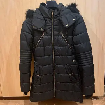 퍼 후드 블랙 패딩 자켓