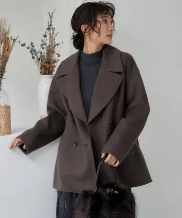 로트레아몽 빅 칼라 울 리버 피 코트 브라운 (브라운) 9호