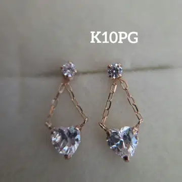 K10PG 지르코니아 하트 귀걸이 참 귀걸이