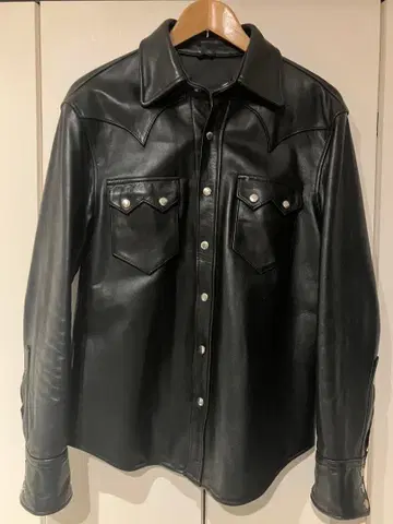 블랙 가죽 웨스턴 셔츠 두꺼운 원단 스테아 하이 빈티지