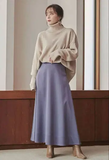 anuans 빈티지 새틴 플레어 스커트