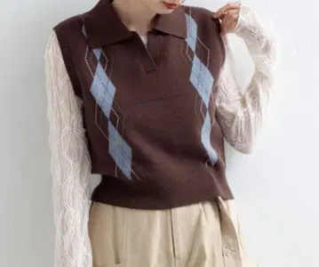 kastane 카라 부착 아가일 니트 베스트