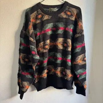 90s 일본제 데상트 총 패턴 자카드 니트 3D XL 블랙