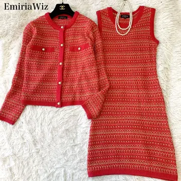 EmiriaWiz 트위드풍 니트 셋업 펄 버튼 S 사이즈
