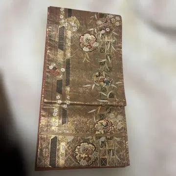 브라운 계열 꽃무늬 대나무 자수 후쿠로 오비