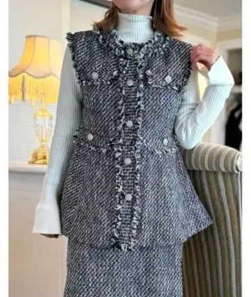 트위드 슬리브리스 베스트 그레이 계열