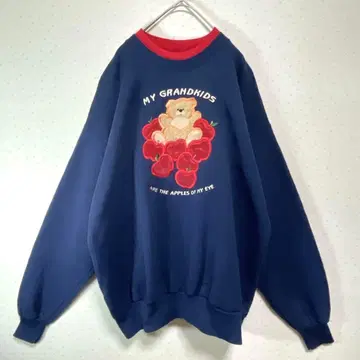 US 구제 의류 80s 맨투맨 트레이닝복 네이비 L 카운트리 곰 사과