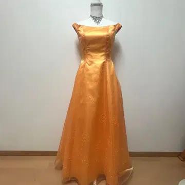 AIMER* 오렌지 오프숄더 롱 드레스