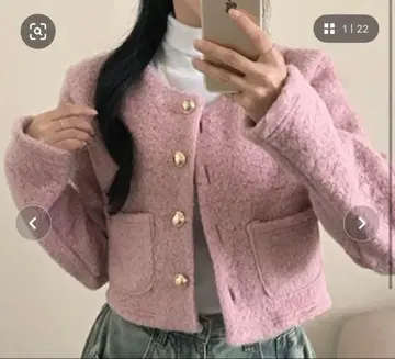 골드 버튼 노카라 자켓