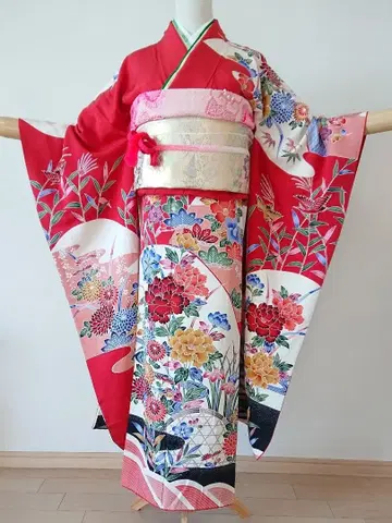 순수 실크 후리소데.후쿠로 오비 2세트