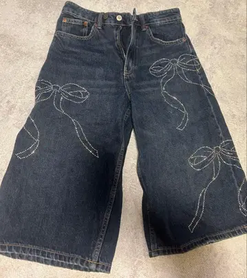 리본 자수 다크 블루 데님 숏팬츠 M 사이즈