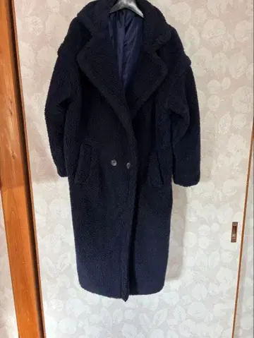 네이비 롱 코트 폴리에스테르 100%