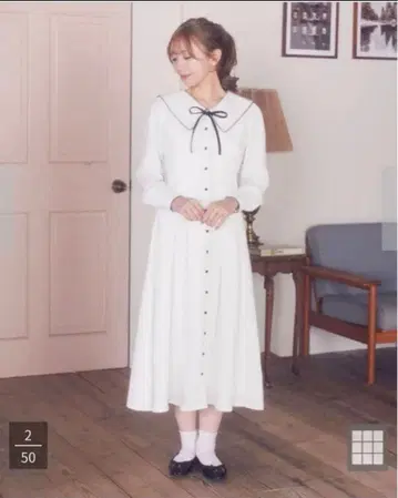 Areeam 피코 레이스 턱 원피스 화이트